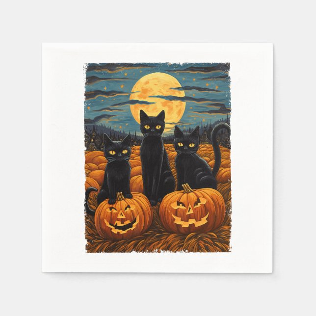 Servilleta De Papel Gato negro Halloween Gato ama a gato estrellado va (Anverso)