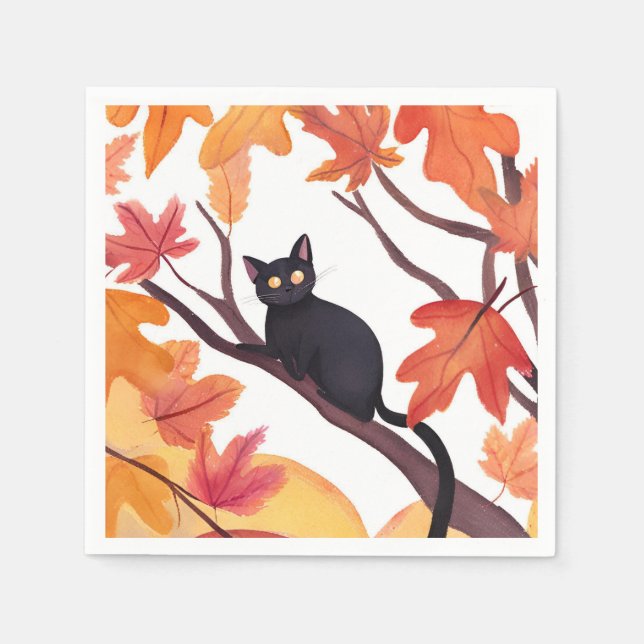 Servilleta De Papel Gato Negro Halloween Otoño (Anverso)