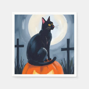 Servilleta De Papel Gato Negro Jack-O-Lantern Halloween Pintado