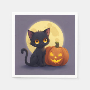 Servilleta De Papel Gato negro lindo con calabaza tallada brillante