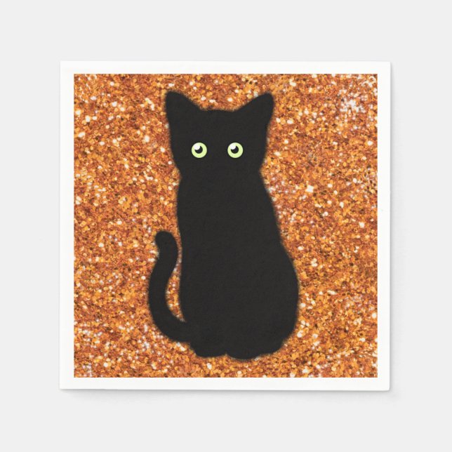 Servilleta De Papel Gato negro, lindo gatito, brillante purpurina nara (Anverso)