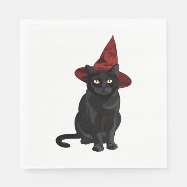 Servilleta De Papel Gato negro místico con camiseta clásica Gorra rojo (Anverso)