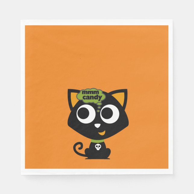 Servilleta De Papel Gato negro Mmm Candy Halloween (Anverso)