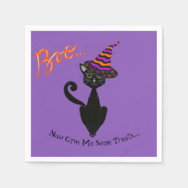 Servilleta De Papel Gato negro negro de Halloween con Gorra de brujas