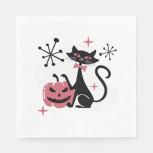 Servilleta De Papel Gato negro retro de Halloween a mediados del siglo