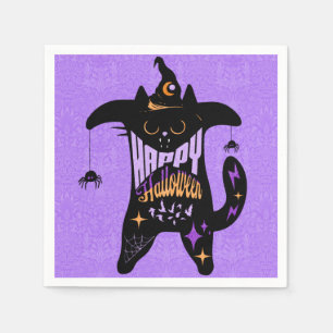 Servilleta De Papel Gato Negro Retro Divertido Halloween 