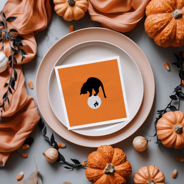 Servilleta De Papel Gato negro retro en la Halloween lunar (Subido por el creador)