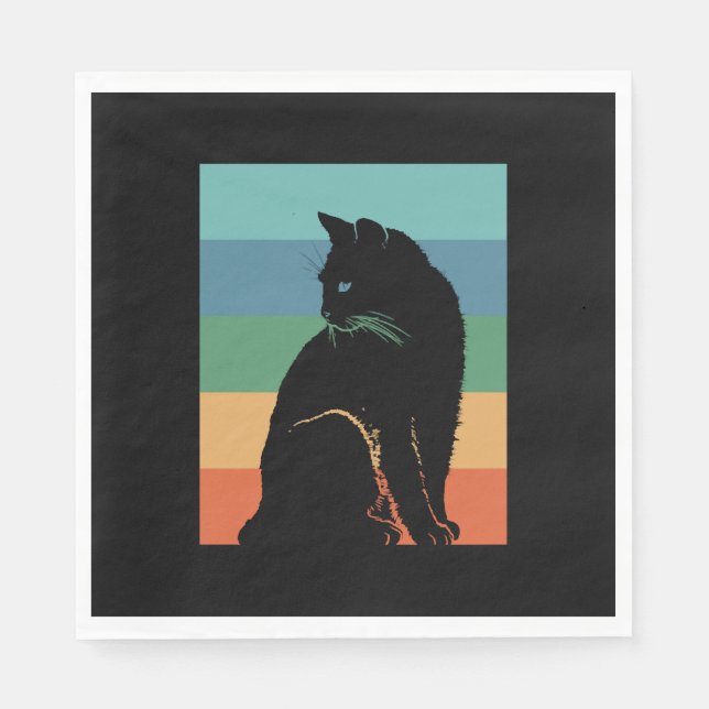 Servilleta De Papel Gato Negro Retro Vintage (Anverso)