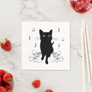 Servilleta De Papel Gato negro rodeado de notas musicales susurrantes