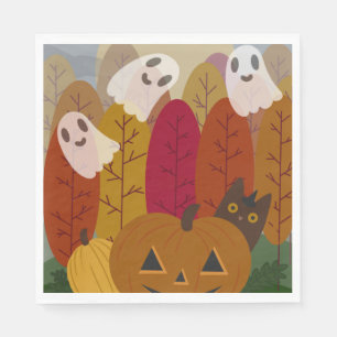 Servilleta De Papel Gato negro y fantasmas de Halloween Otoño Calabaza