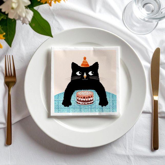 Servilleta De Papel Gato negro y pastel (Subido por el creador)
