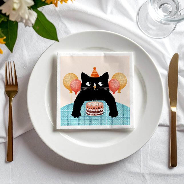 Servilleta De Papel Gato negro y pastel (Subido por el creador)
