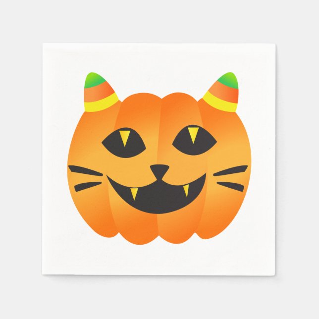 Servilleta De Papel Gato-o'-Lantern de Halloween (Anverso)