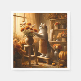 Servilleta De Papel Gato otoñal con flores - Acción de Gracias de la t