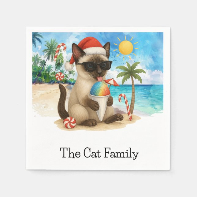 Servilleta De Papel Gato para Navidades en Julio con tema de playa San (Anverso)