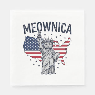 Servilleta De Papel Gato Patriótico Meownica Diseño Vector Vintage_1