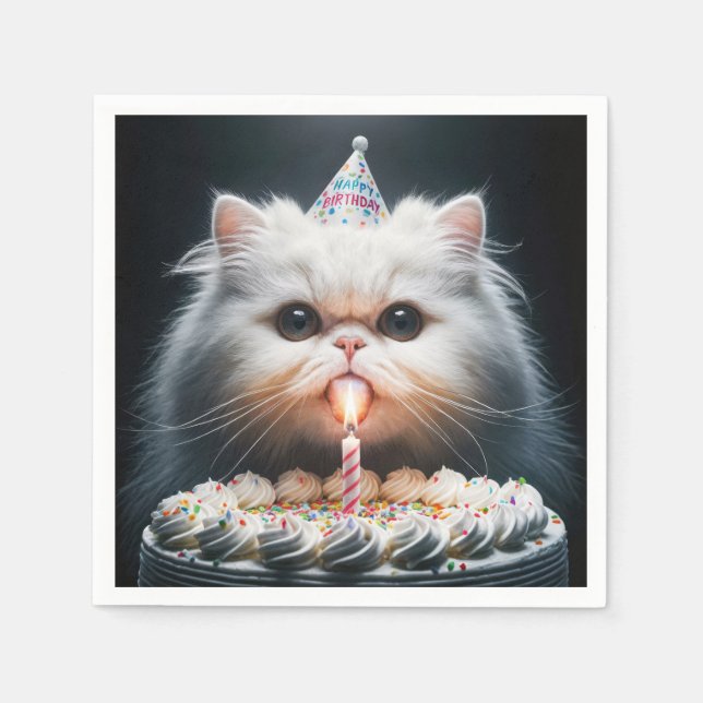 Servilleta De Papel Gato persa con un pastel de cumpleaños (Anverso)