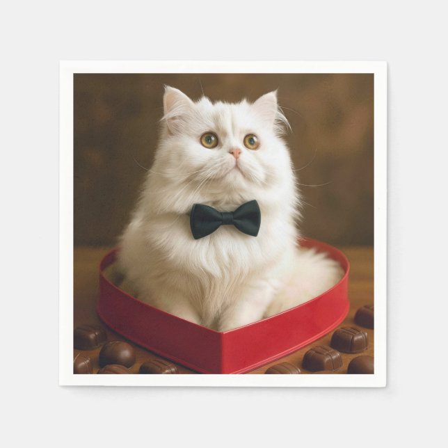 Servilleta De Papel Gato Persa de San Valentín en una caja de dulces e (Anverso)
