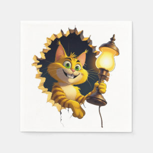 Servilleta De Papel Gato Personalizado caprichoso sosteniendo una lámp