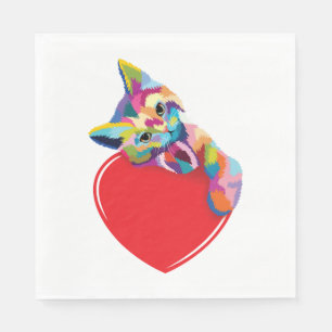 Servilleta De Papel Gato Pop Art Estilo Kitty En Un Corazón