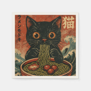 Servilleta De Papel Gato Ramen japonés gracioso gráfico Kawaii Cat Ani