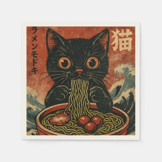 Servilleta De Papel Gato Ramen japonés gracioso gráfico Kawaii Cat Ani (Anverso)