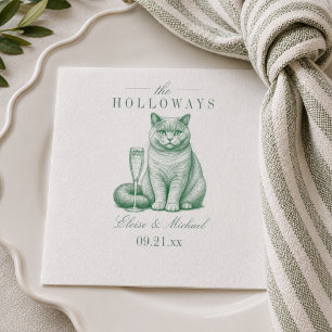 Servilleta De Papel Gato Shorthair Verde Salvia Preppy Bodas Champán
