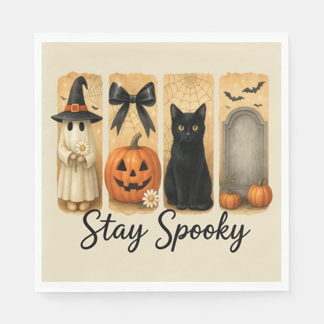 Servilleta De Papel Gato "Stay Spooky" de broche de broche de hallowee (Anverso)