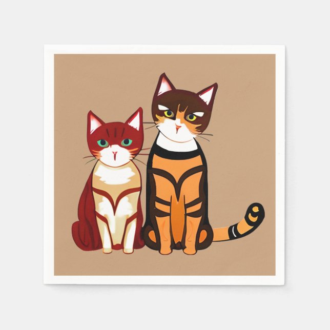 Servilleta De Papel Gato tigre a rayas y Ginger Kitten (Anverso)
