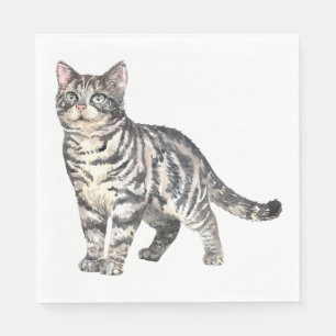 Servilleta De Papel Gato Tigre Gris Gatito Adorable