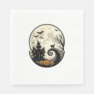 Servilleta De Papel Gato vintage de Halloween Casa embrujada de la lun