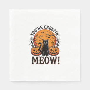 Servilleta De Papel Gato vintage de Halloween Meow grabado_1
