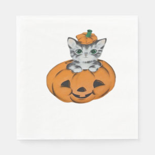 Servilleta De Papel Gato vintage en una calabaza clásica camiseta