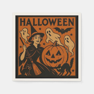 Servilleta De Papel Gato vintage/retro, fantasma, calabaza y bruja