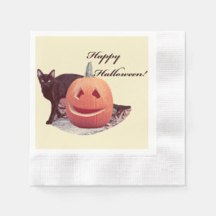 Servilleta De Papel Gato y calabaza feliz Halloween