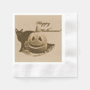 Servilleta De Papel Gato y calabaza Feliz Halloween