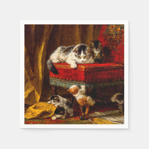 Servilleta De Papel Gato y gatitos jugando con silla