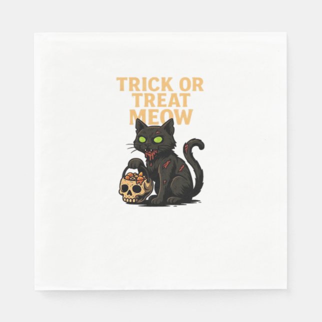 Servilleta De Papel Gato zombi - Diseño de Halloween Trick o Tret Meow (Anverso)