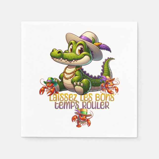 Servilleta De Papel Gator Fiesta Mardi Gras y Crawdads (Anverso)