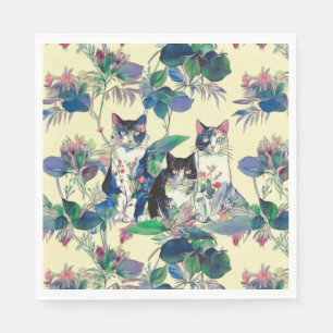 Servilleta De Papel Gatos acuarela en un jardín