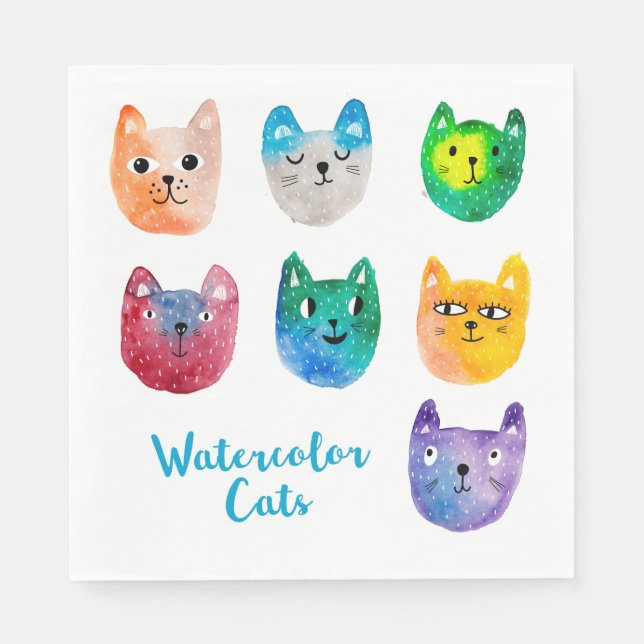 Servilleta De Papel Gatos acuarelas y amigos (Anverso)