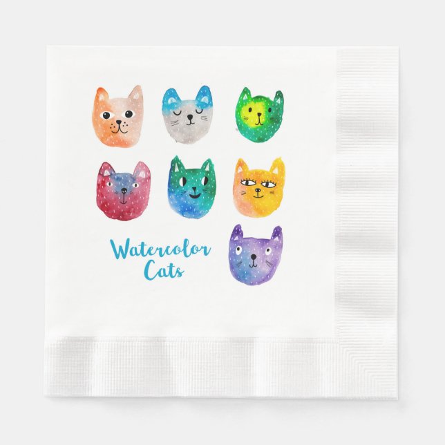 Servilleta De Papel Gatos acuarelas y amigos (Anverso)