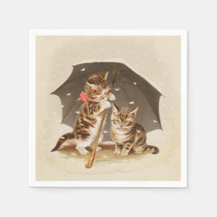 Servilleta De Papel Gatos antiguos bajo paraguas arte de gato antiguo