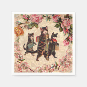 Servilleta De Papel Gatos Atigrados Vintage Camino a la Escuela Impres