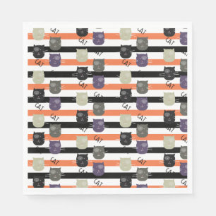 Servilleta De Papel Gatos blancos de Halloween con puntos rayados