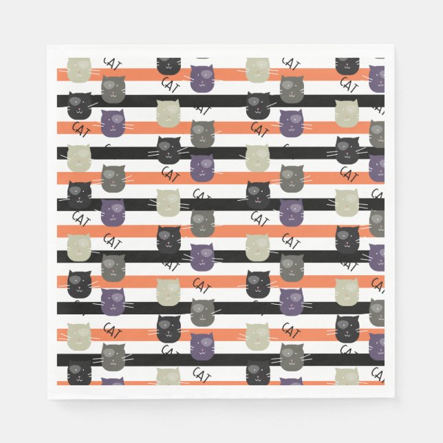 Servilleta De Papel Gatos blancos de Halloween con puntos rayados (Anverso)