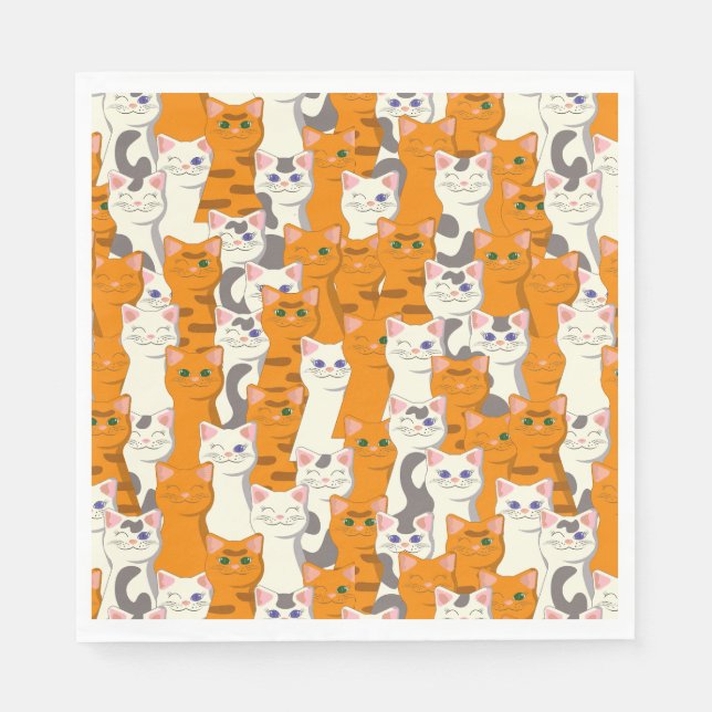 Servilleta De Papel Gatos blancos y jengibre patrón ojos verdes ojos a (Anverso)