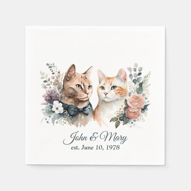 Servilleta De Papel Gatos De Aniversario boda En Blanco (Anverso)
