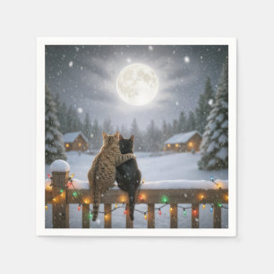 Servilleta De Papel Gatos de Navidad acurrucados en una valla nevada