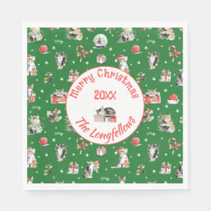 Servilleta De Papel Gatos de Navidad en Acuarela Caprichosos